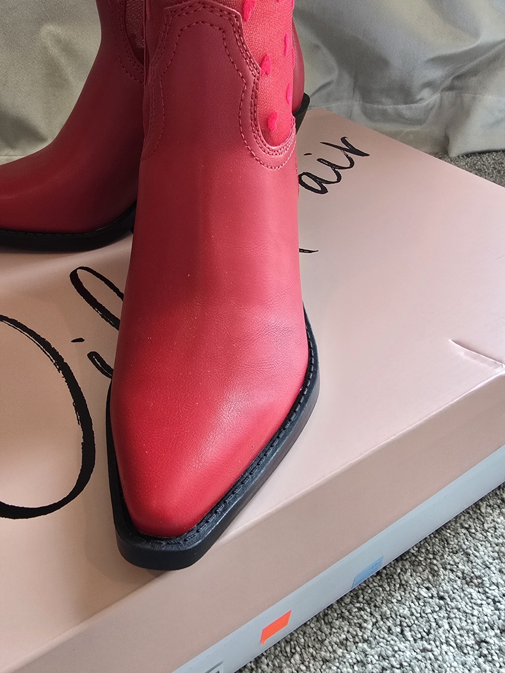 Red Heart Mesh Western Cowboy Boots | Valentine Cowgirl Size 6 - Picture 4 of 6